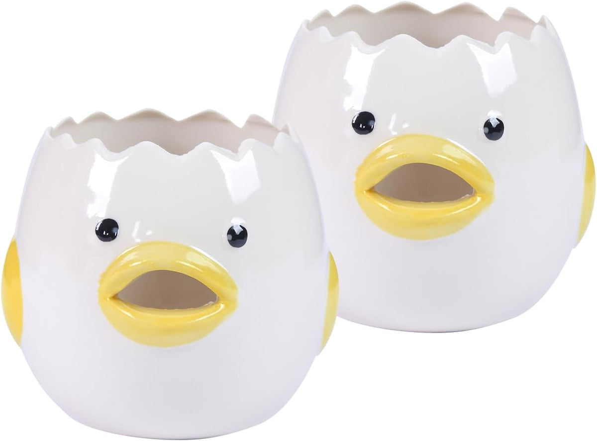 2Pcs Cute Egg Separator, Ceramics Vomiting Chicken Egg Yolk White Separator, Practical Household Small Egg Filter Splitter, Kitchen Gadget Baking Assistant Tool, Dishwasher Safe (2)