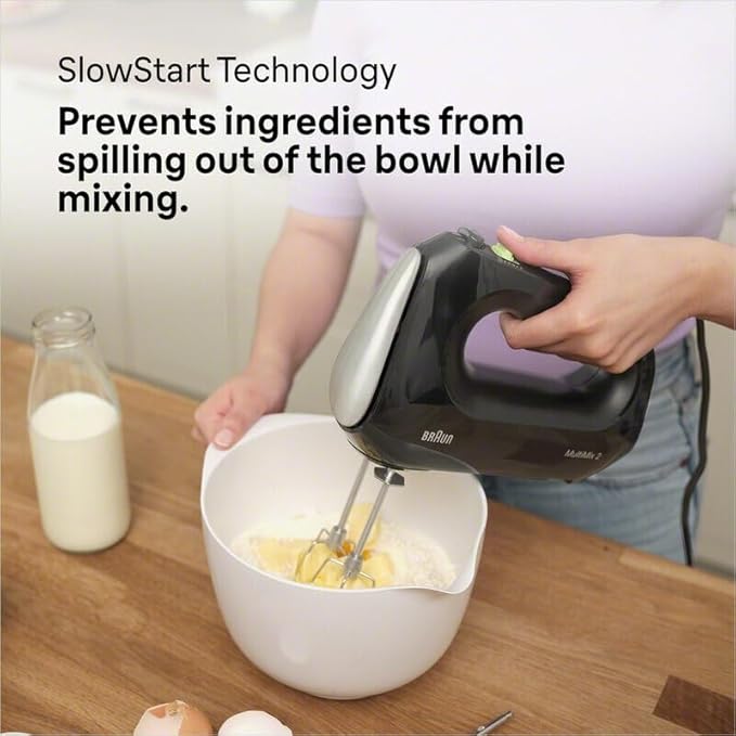 Braun Multimix 2 Hand Mixer Black - beaters, dough hooks, accessory bag