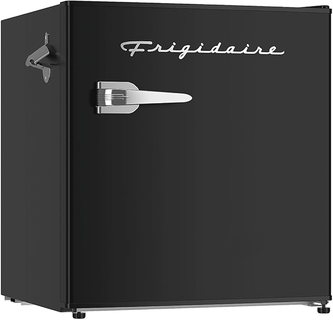 FRIGIDAIRE Black Retro Mini Refrigerator-Energy Saving-Adjustable Thermostat Control-Side Mounted Bottle Opener-Ideal for Dorm, Office, RV, Garage, Apartment 1.6 Cubic Feet