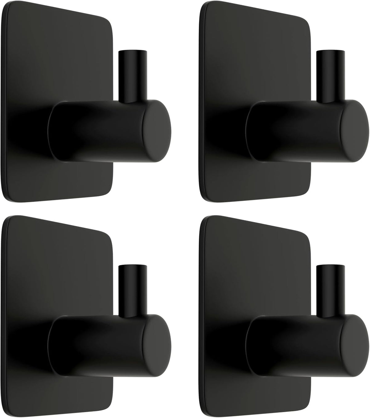 ACNISM Adhesive Hooks Heavy Duty Waterproof 4 Pack, Stainless Steel Stick on Hooks for Hanging Towel, Robe, Coat, Loofah - Bathroom Shower, Kitchen Organizer (Matte Black)