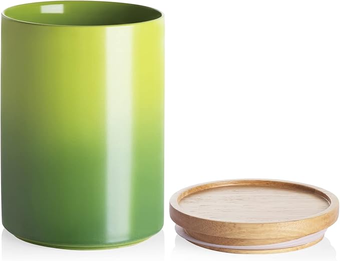 Sweejar Ceramic Food Storage Jar, Stackable Kitchen Canisters, Containers with Airtight Seal Wooden Lid for Serving Ground Coffee, Tea, Sugar, Salt and More - 28 Fl Oz (Gradient Green)