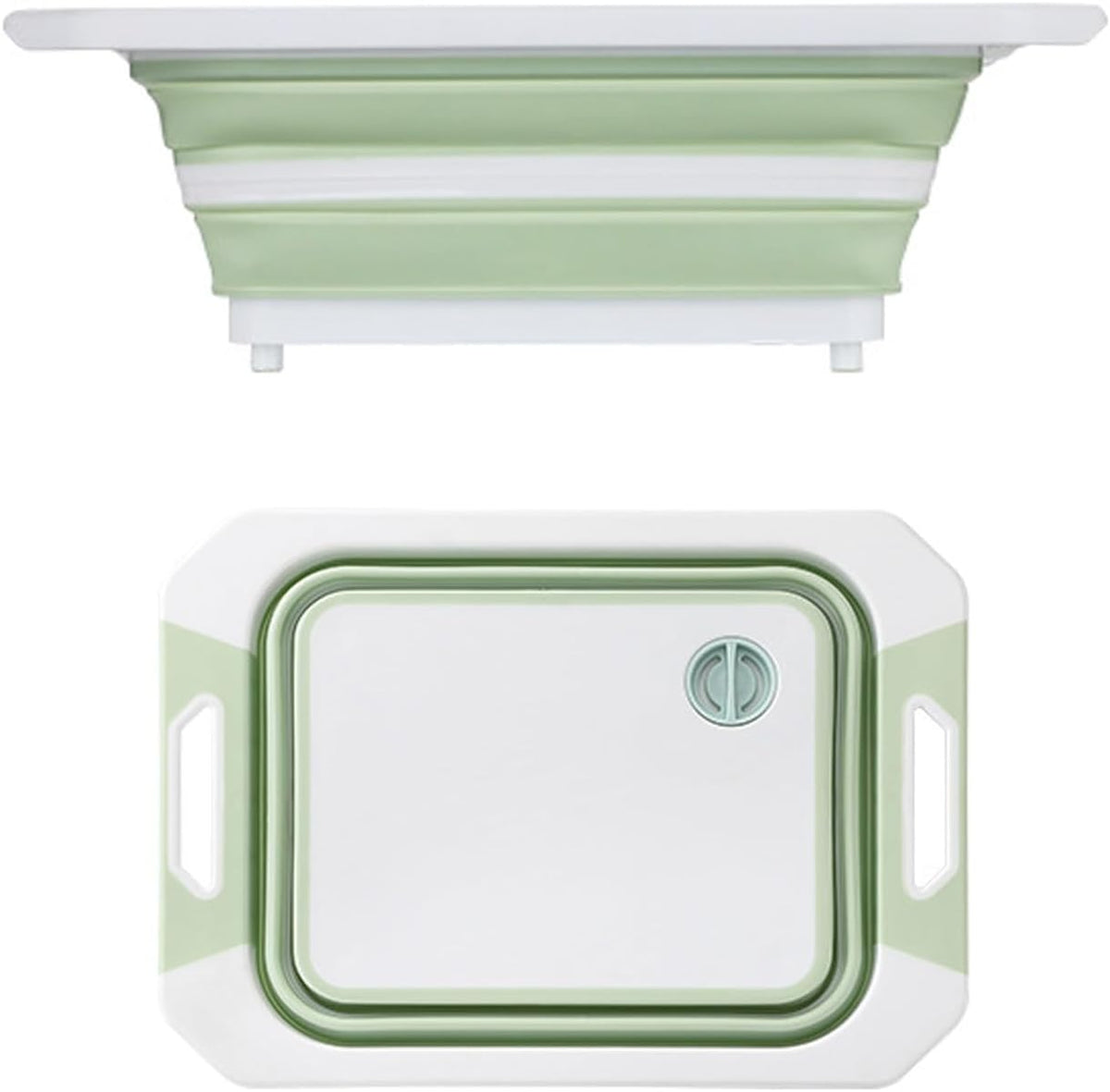 Camping Collapsible Cutting Board Dish Basin BBQ Prep Tub Camp Sink Dish Washing Station Multifunctional Storage Basket(Green white)