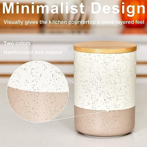 Yangbaga Canister Sets for Kitchen Counter, 20 OZ Large Ceramic Food Storage Jars with Airtight Wood Lids, Large Kitchen Canisters for Coffee, Sugar, Tea, Flour, Spice