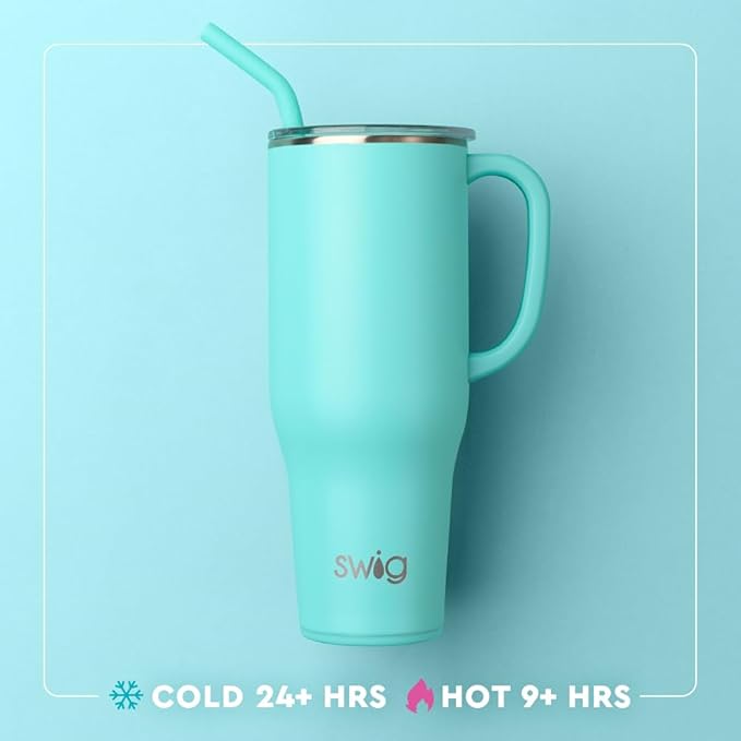 Swig Life 40oz Mega Mug, 40 oz Tumbler with Handle and Straw, Cup Holder Friendly, Dishwasher Safe, Extra Large Insulated Tumbler, Stainless Steel (Pickleball)