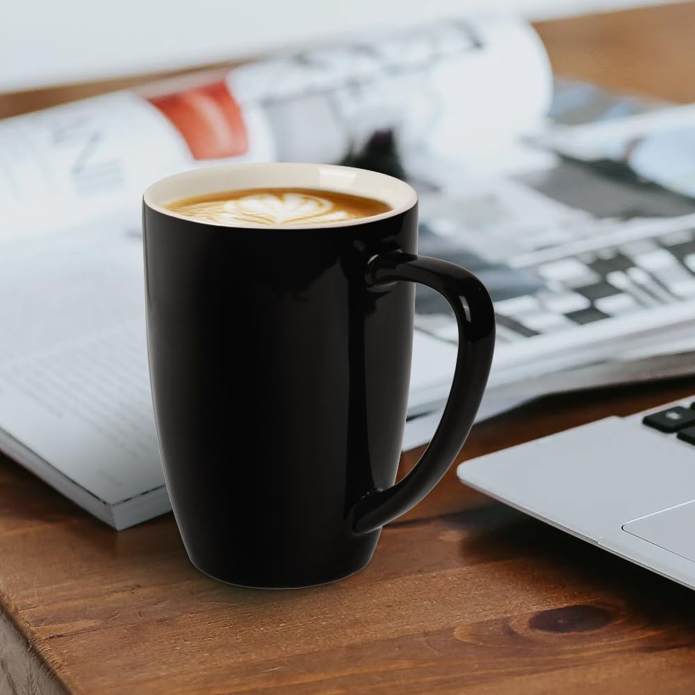 homEdge Porcelain Mug Set, 16 Ounces Cup for Tea, Latte, Mocha, Hot Chocolate, Set of 6, Black