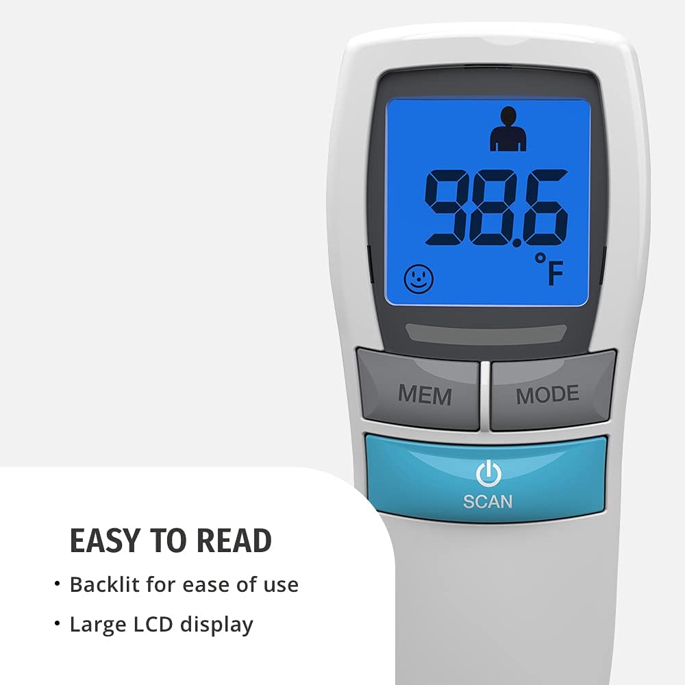 HoMedics No-Touch Infrared Thermometer, Reliable and Accurate Body Temperature Readings, Ultra-Fast Results, Digital Display for Fahrenheit or Celsius, Quiet Nighttime Mode and High-Fever Alarm