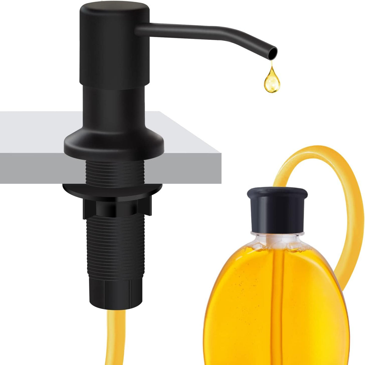 Soap Dispenser for Kitchen Sink and Extension Tube Kit, Stainless Steel Countertop SoapDispenser with 47 Inches Tube Connects Directly to Soap Bottle, Hand and Dish Soap Dispenser Pump （Black）