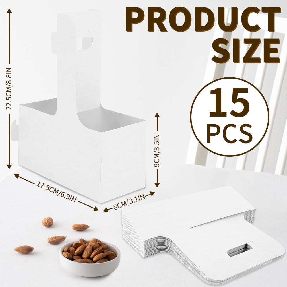 Bodaon 2 Cup Drink Carrier with Handle, 15 Pcs Cardboard Cup Holders, Disposable Drink Carriers for Delivery, Kraft Paper Coffee Cup Holder to Go, Take Out Cup Carriers for Hot/Cold Drinks