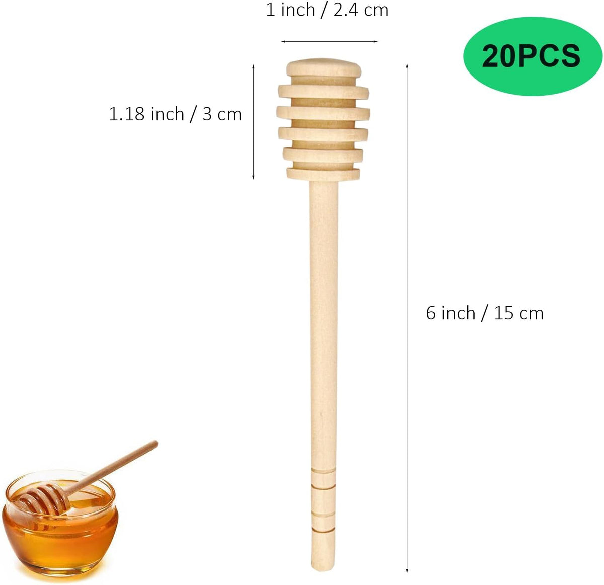 Wooden Honey Dipper Stick Collecting Dispensing Drizzling Jam Portable Wedding Party (15cm, 20)