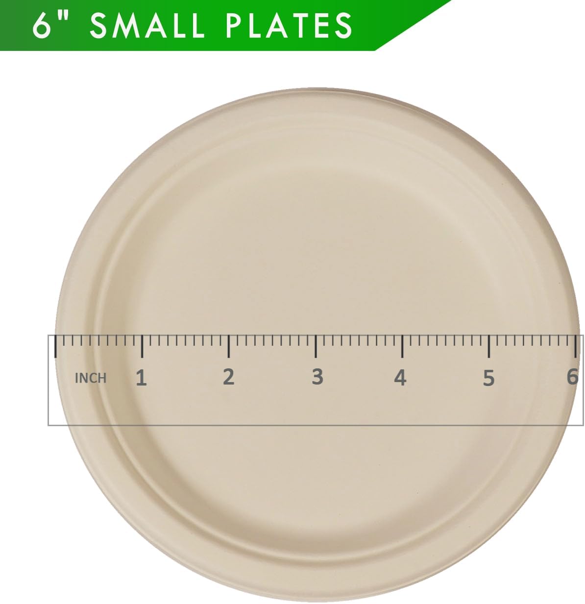 GreenWorks 500 Count 6“ Small Compostable Dessert Plates, Heavy-duty Unbleached Biodegradable Bagasse and Bamboo fiber Paper Plates