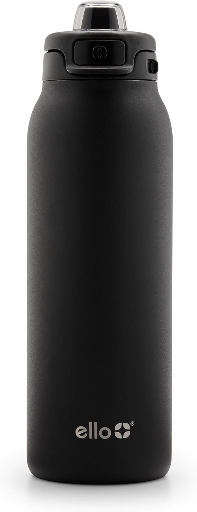 Ello Pop & Fill 32oz Stainless Steel Water Bottle with Quick Fill Technology, Double Walled and Vacuum Insulated Metal, Leak Proof Locking Lid, Sip and Chug, Reusable, BPA Free, Black