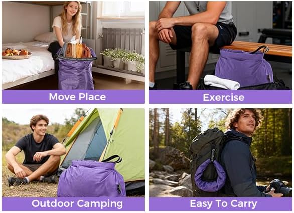 Travel Laundry Bag, Pump Free Vacuum Storage Bag Reusable Compression Dirty Clothes Travel Bag Waterproof Wet Dry Bags Large Capacity Space Saver Bags Camp Clothes Organizer (1 Pcs)(Purple, M)