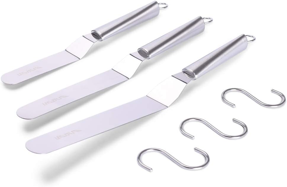Offset Spatulas Cake Icing Knife 6 8 10 Inch with 3 Metal Hook Angled Cake Frosting Decorating Spatula Set of 3