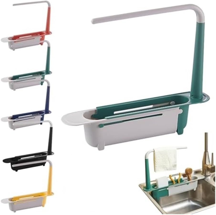 Onwddarefy Sink Storage Rack Telescopic, 2025 New Updated Telescopic Sink Storage Rack, Under Kitchen Sink Accessories Adjustable Length, Multipurpose Kitchen Sinks Organizer(Green)