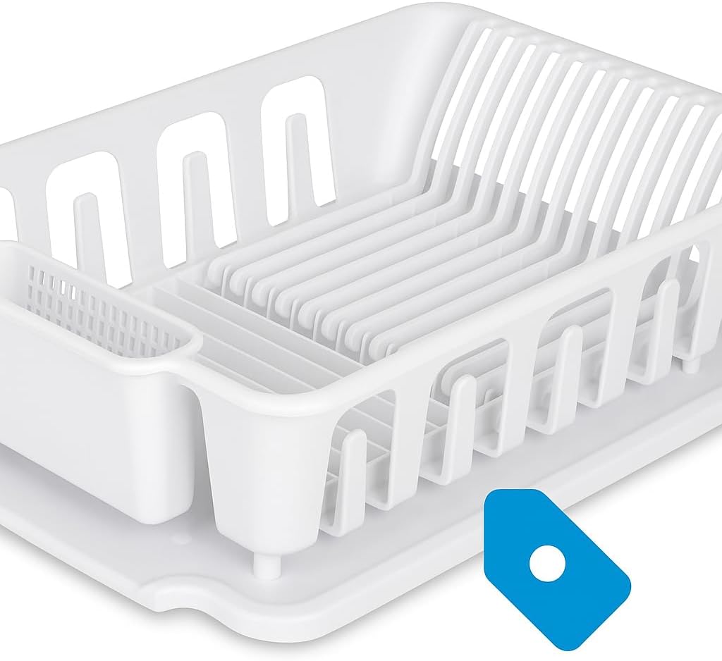 2-Piece Large Sink Set Dish Rack Drainer, White (18 L x 13 3/4" W x 5 1/2" H), 3/4" L x 3/4" W x 06278006