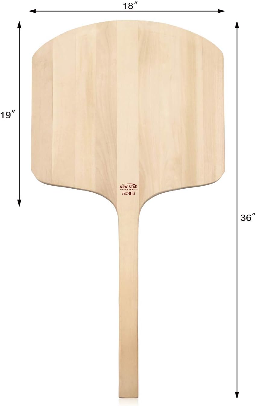 New Star Foodservice 536181 Restaurant-Grade Wooden Pizza Peel, 19" L x 18" W Plate, with 17" L Wooden Handle, 36" Overall Length…