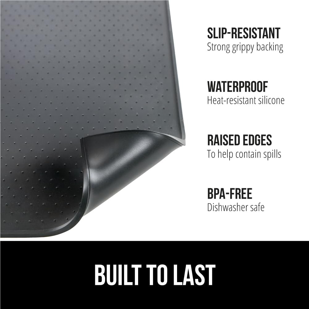 GORILLA GRIP Silicone Coffee Mat, 15x23, Espresso Drink Bar Station Accessories, Use Under Machine, Waterproof Heat Resistant Multi-Use Dish Drying Mats, Stays in Place, Kitchen Home Decor, Black