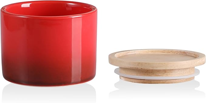 Sweejar Kitchen Canisters Ceramic Food Storage Jar, Stackable Containers with Airtight Seal Wooden Lid for Serving Ground Coffee, Tea, Sugar, Spice and More - 5 Fl Oz(Gradient Red)
