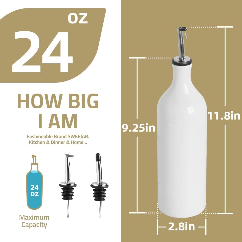Sweejar Large Ceramic Olive Oil Dispenser Bottle, Opaque Oil Cruet Protects to Reduce Oxidation, Suitable For Storage Of Vinegar, Soy Sauce & Other Liquids, Pack of 1, 24 Fl Oz (Light Blue)