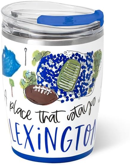 Swig Life 12oz Insulated Tumbler, Travel Coffee Tumbler with Lid, Cup Holder Friendly Travel Coffee Mug, Stainless Steel, 12 oz Reusable Insulated Coffee Mug (Saturdays in Lexington)
