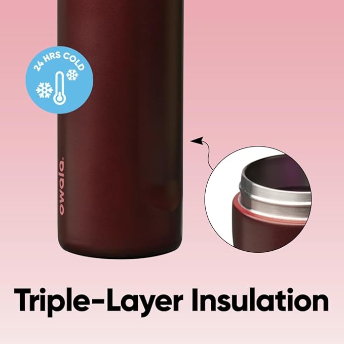 Owala FreeSip Insulated Stainless Steel Water Bottle with Straw, BPA-Free Sports Water Bottle, Great for Travel, 24 Oz, Black Cherry