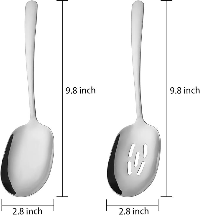 304 Stainless Steel Flatware Serving Utensils - Includes 2 Spoons and 2 Slotted Spoons, Dishwasher Safe