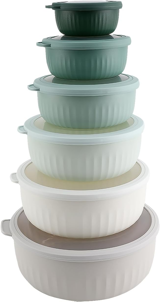 COOK WITH COLOR Prep Bowls with Lids- Wide and Deep Nesting Plastic Small Mixing Bowl Set with Lids, 12 Piece Set - Wide Bowls, Green
