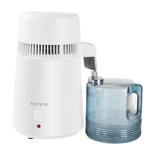 ROVSUN【Upgraded】1.1 Gallon/4L Water Distiller w/Flame-Retardant Material, BPA-Free Container & Stainless Steel Interior for Home, Distilled Water Machine Countertop, Distilling Pure Water Maker, 750W