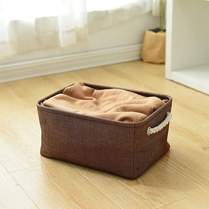 TheWarmHome Fabric Storage Basket for Home, Shelf, Closet - Canvas Bin for Dog Toys and Baby Items (Brown, 1 Pack, 13.8L9.8W6.7H)