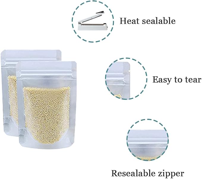 PABCK 500 Pcs 3.5x5.1 inch Resealable Stand Up Bags Matte Clear Zipper Lock Heat Seal Pouches with Tear Notch for Zip Food Storage Lock Packing