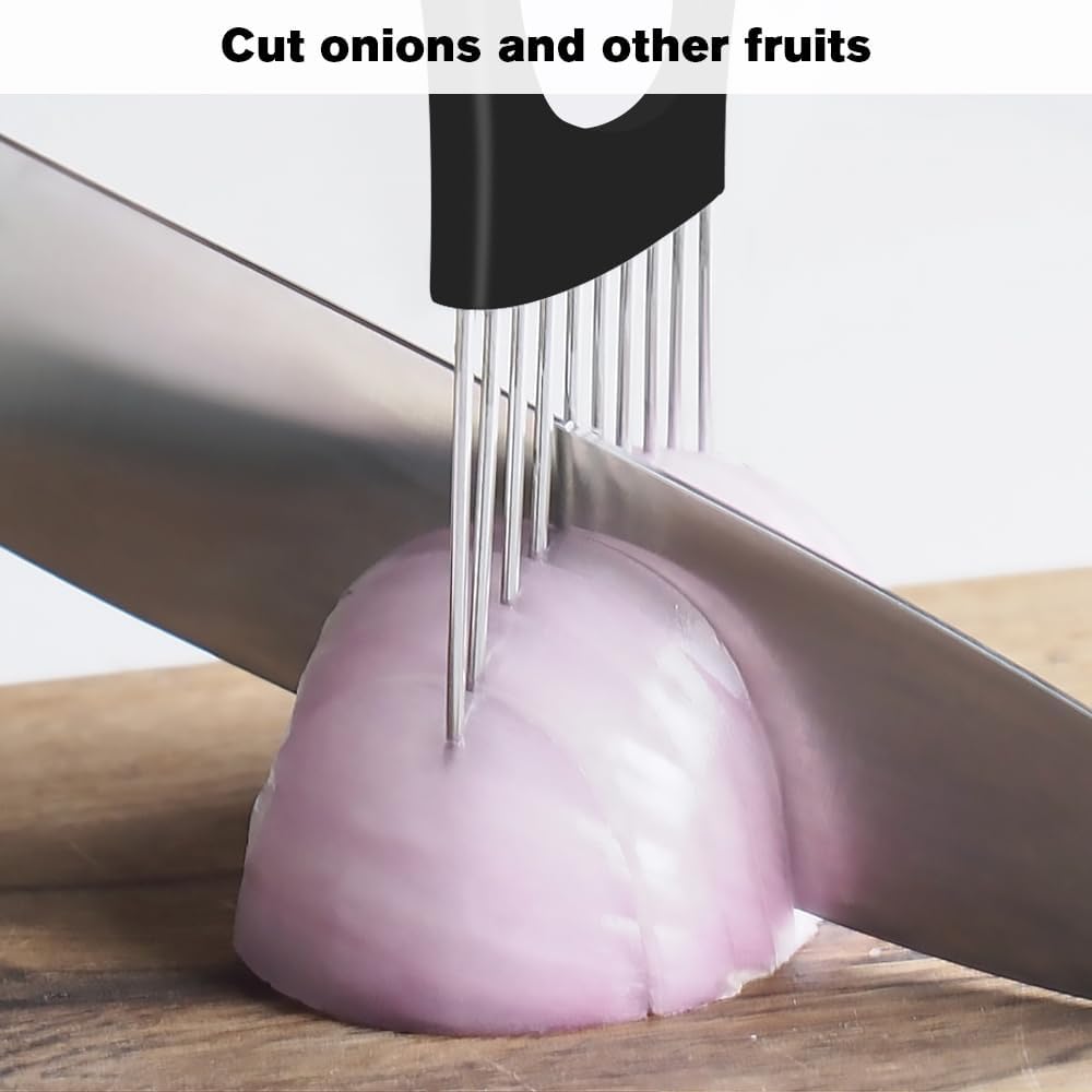 Stainless Steel Onion Slice Holder, 2025 New Tomato Cutter, Multi-Purpose Vegetable Slicer for Kitchen, Durable Food Chopper Kitchen Chopper Slicing Assistant Tool (A-1Pcs)