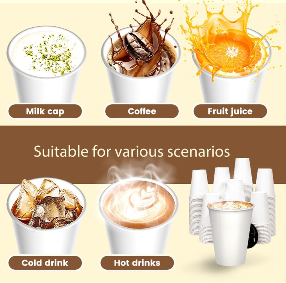 1000 Count 12 OZ Disposable Paper Cups, paper Coffee Cups, Leak-Proof, Extra-Thick，Perfect for Office Party Home Travel Businesses and Events.