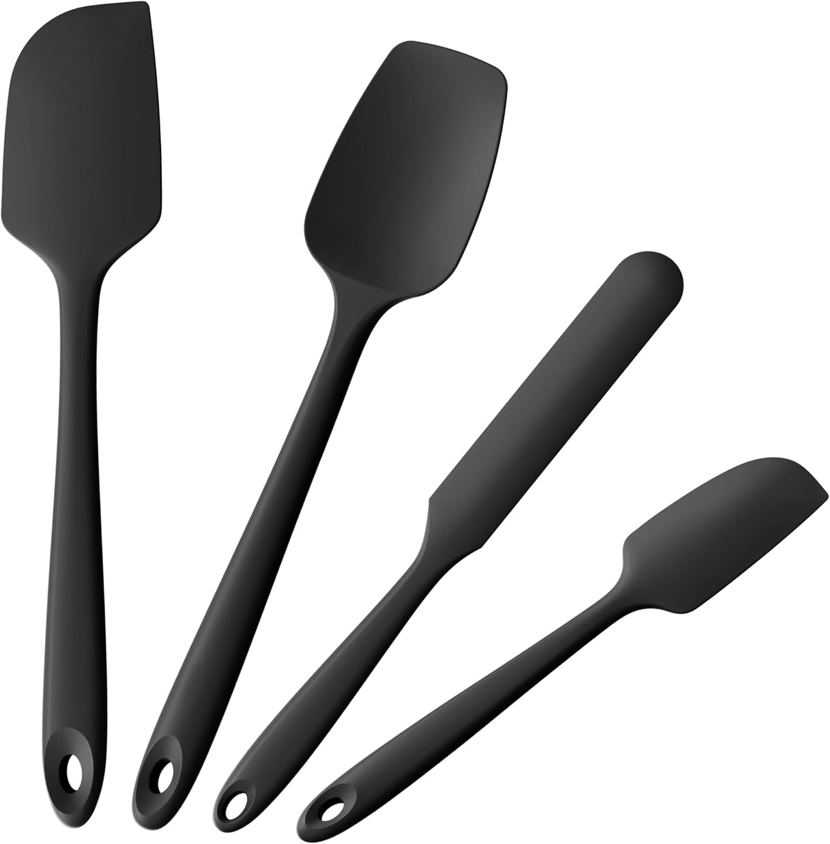 4-Piece Silicone Spatula Scrapers: Doosu 600°F Heat Resistant Food Grade Kitchen BPA Free Rubber Baking Cooking Tool Nonstick Utensil Set for Mixing, Scraping, Folding, Stirring, Serving (Black)