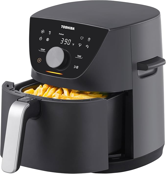 Toshiba 5.5QT Air Fryer with Heat-Q Technology, Quick and Easy Meals, 8 Preset Menus and Menu-IQ Function, 1-Degree Fahrenheit Precision, 90% Less Oil, Double-Sided Handles