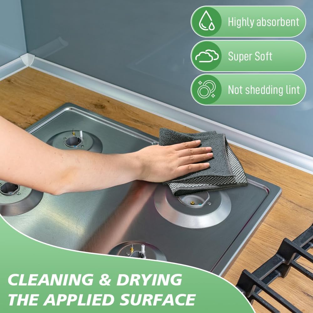 SINLAND Microfiber Dish Cloths Wash Clothes for Kitchen Best Kitchen Cloths Cleaning Cloth Poly Scour Side 12"x12" (5Pack, Dark Grey)