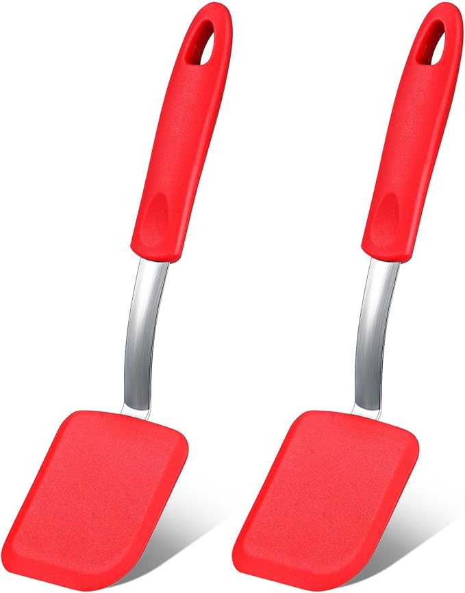 Silicone Cookie Spatula Turner 2 Pack Mini Brownie Spatula Flexible Kitchen Small Silicone Turner for Nonstick Cookware Heat Resistant No Scratch Flipper for Egg Pancake(Red)