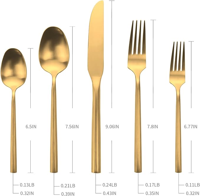 40-Piece Matte Gold Silverware Set, Hand Forged Utensil, Stainless Steel Flatware Set, Hexagon Handle Cutlery Set for Home Hotel Use, Service for 8