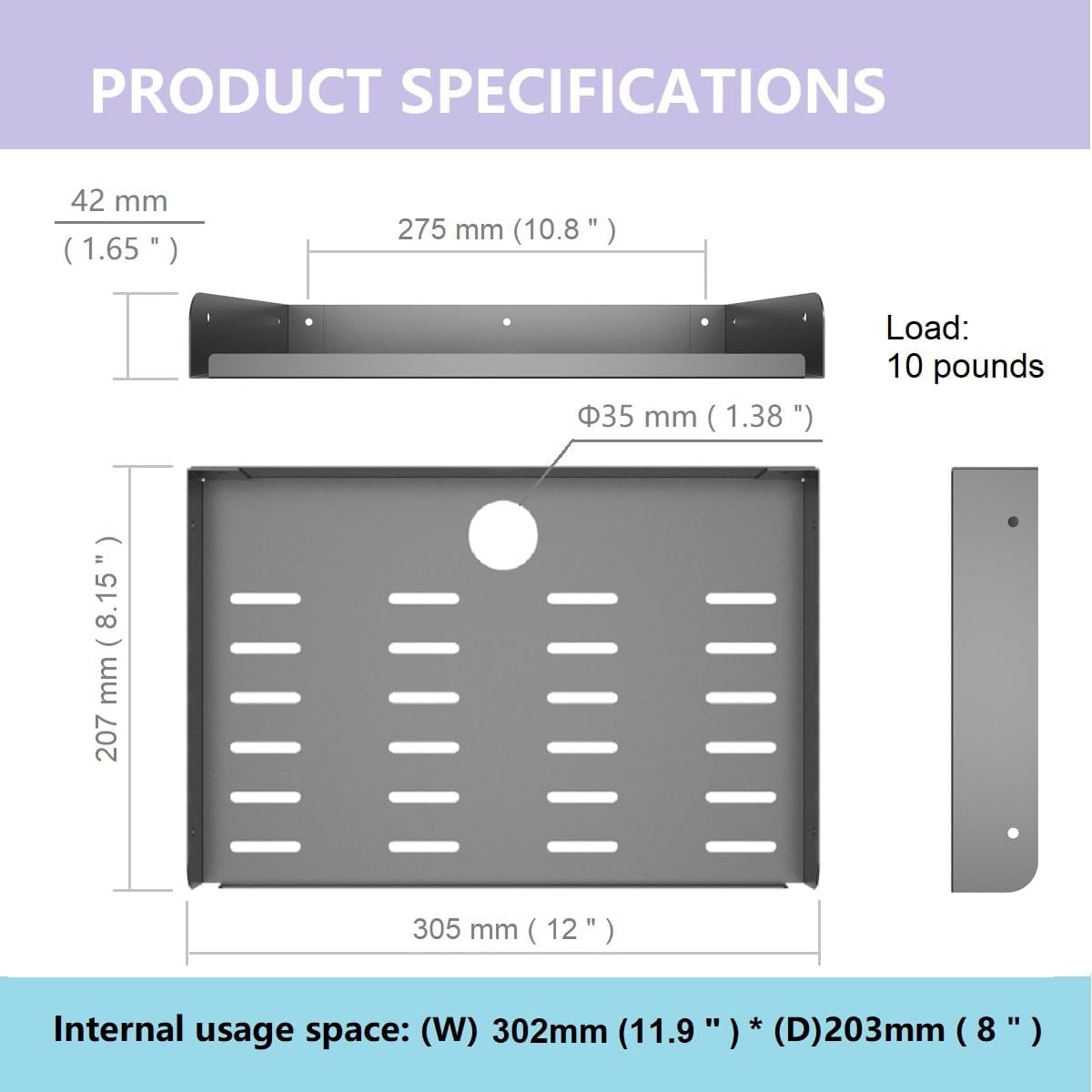JINGCHENGMEI Metal Floating Wall Mounted Shelf Bracket for AV, TV Accessories, WiFi Router, TV Box, Cable Boxes, DVD Player, Games Consoles or Other Small Projectors (12 inches Width)