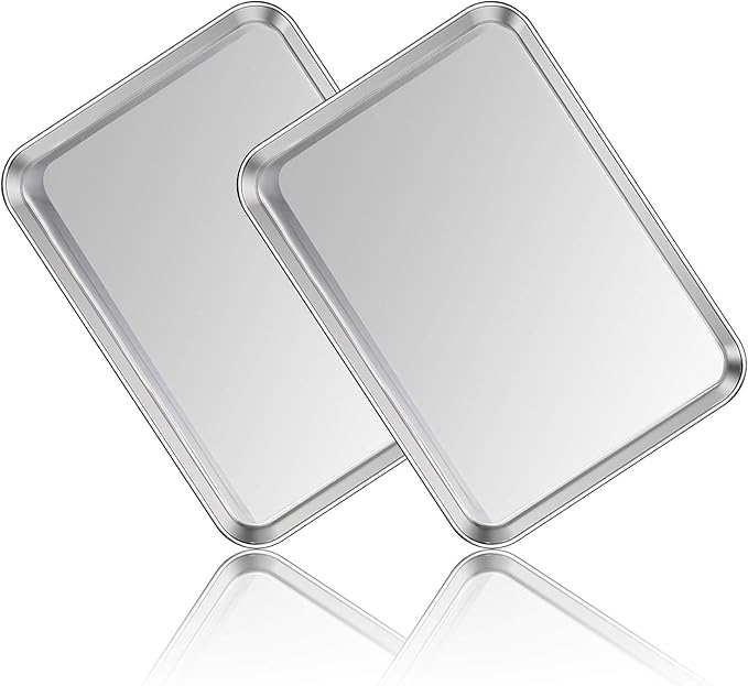 Stainless Steel Baking Sheet Set of 2, Deedro Cookie Sheet Metal Baking Pan Oven Tray, Non Toxic & Heavy Duty, Rust Free & Mirror Finish, Easy Clean & Dishwasher Safe, 16 x 12 x 1 Inch