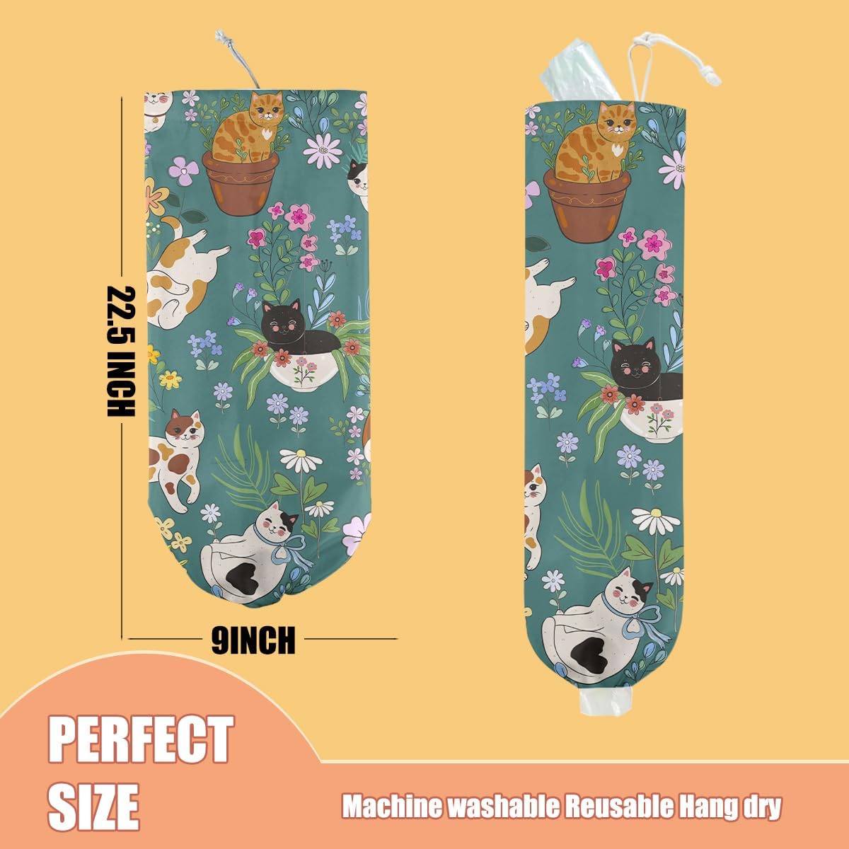 Garden Cat Plastic Bag Holder, Wall Mount Grocery Bag Holder, Plastic Storage bag, Pull Rope Free Adjustment, Plastic Bag Holders for Grocery Bags, Plastic Bag Dispenser for Home Kitchen