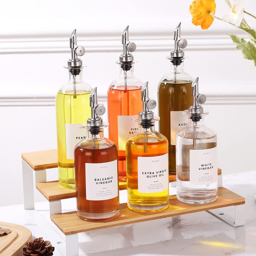 Molimoli Oil and Vinegar Dispenser with Metal Pour Spout, Weighted Pourer, Glass Bottle Dispenser for Kitchen, Olive Oil Cruet, Glass Olive Oil Bottle | 500ml, Set of 2