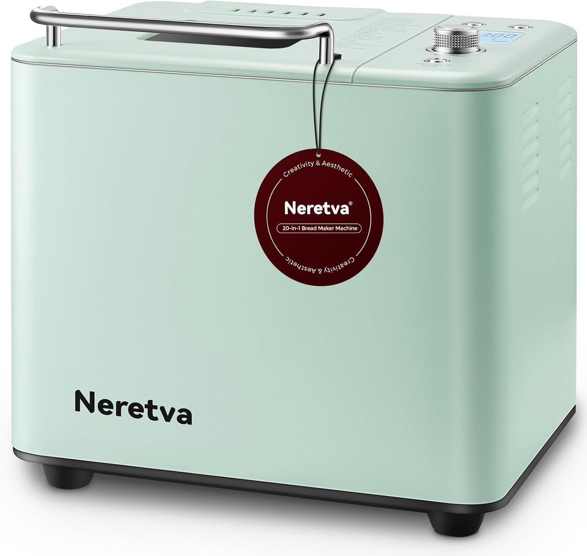 Neretva 20-IN-1 Bread Maker, Dual Heater 2LB Bread Machine Stainless Steel Bread Maker Machine Nonstick Ceramic Pan Compact for Gluten Free/Sourdough/Whole Wheat Bread/Yogurt, Breadmaker-Light Green