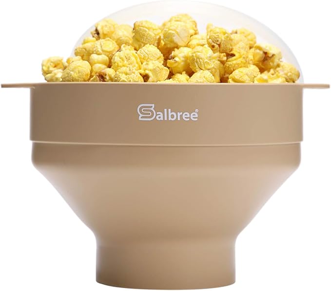 The Original Salbree Collapsible Silicone Microwave Popcorn Popper Maker Machine, Microwavable Bowl Holds 16 Cups, Uses Hot Air and Oil Always Optional - The Most Colors Available (Tan)