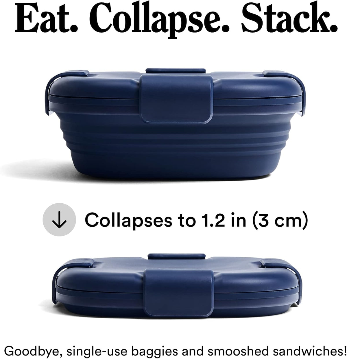 STOJO Collapsible Sandwich Box – 24oz, Reusable Food Storage Container, Silicone Bowl for Hot/Cold Food – Meal Prep, Lunch, Camping, Hiking – Dishwasher Safe (Set of 1, Denim)