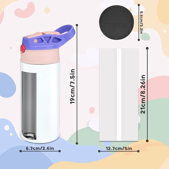Kids Sublimation Tumbler,8 PACK 12oz Stainless Steel Sublimation Sippy Cup,Double Wall Insulated Kids Tumbler with Handle,Spill Proof lid,Shrink Films,Silicone Bottoms,for Water,Drinks