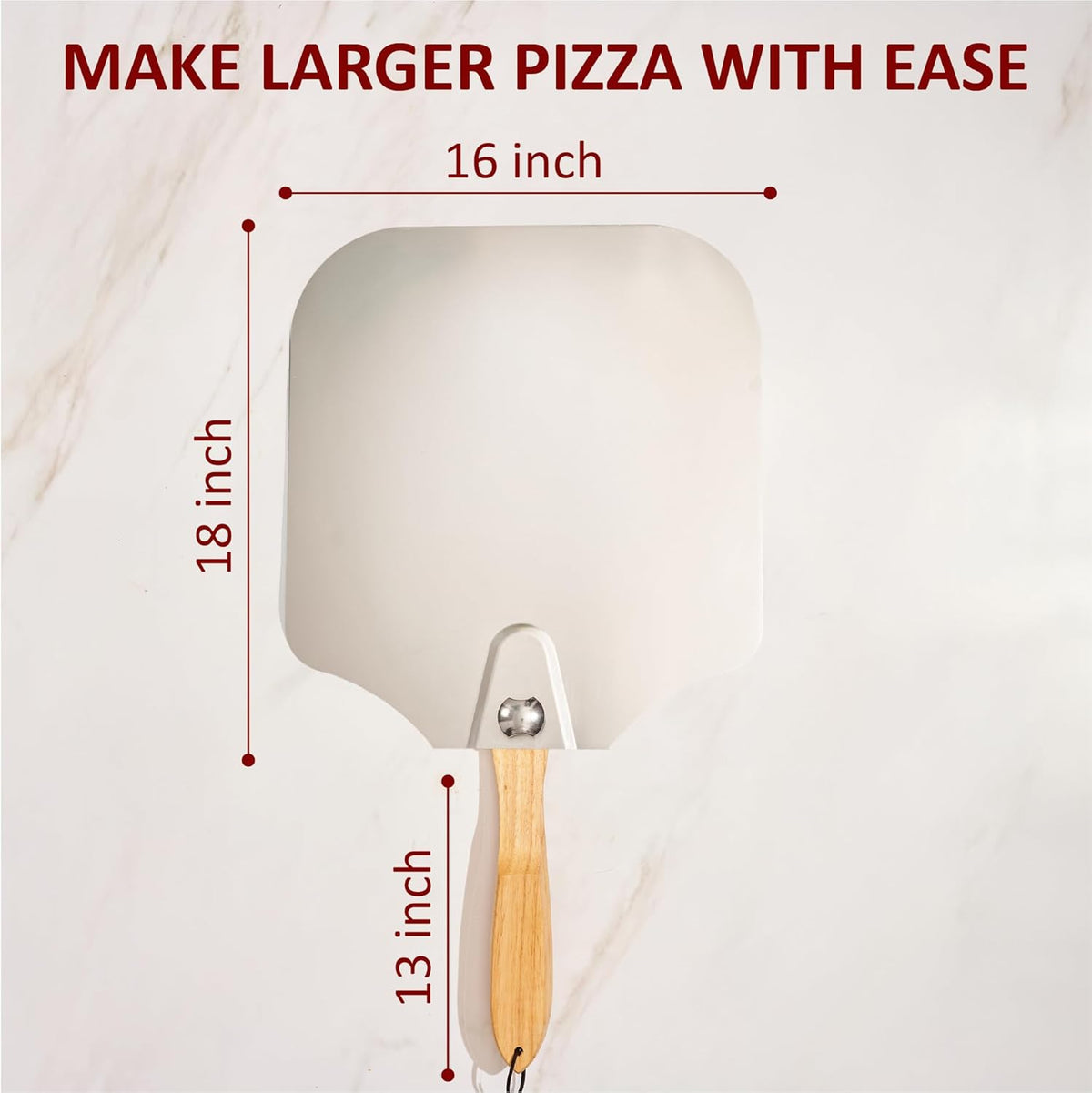 Pizza Peel 16 inch,16" Wx 18" L, Aluminum pizza peel with Foldable Wood Handle and Storage Bag, Non-perforated