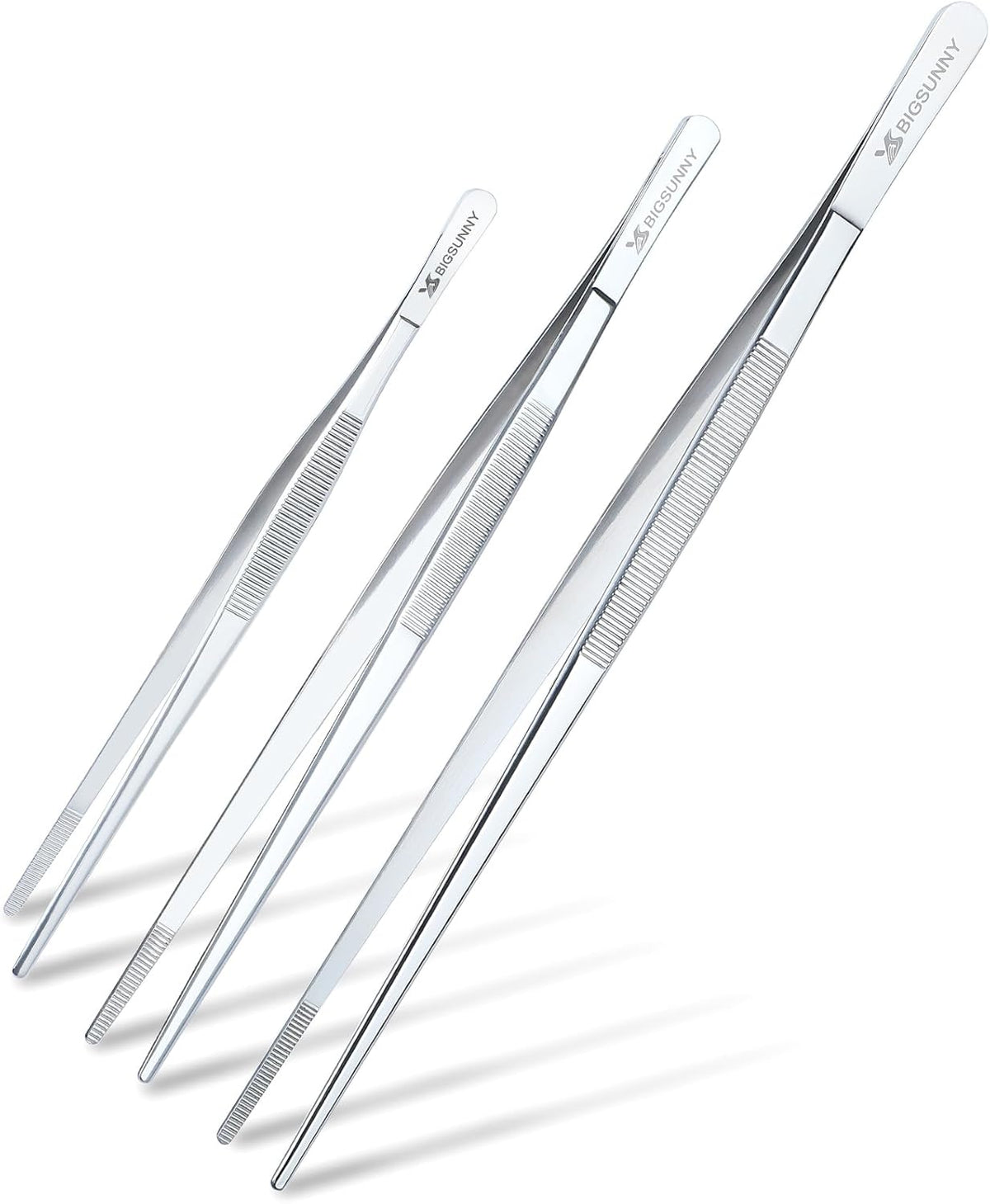 Set of 3 Kitchen Tweezers Fine Tweezer Tongs, MSY BIGSUNNY Stainless Steel Food Tweezers, Precision Serrated Tips Food Tongs (8.5" 10" and 12")