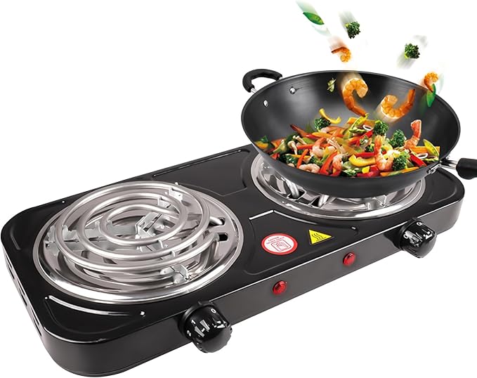Electric Countertop Burner, Double Burner, 2000W Induction Cooktop, Portable Electric Hot Plate, 5 Level Adjustable Temperature Control Cooking Ranges for Home Dorm Camping Cooking