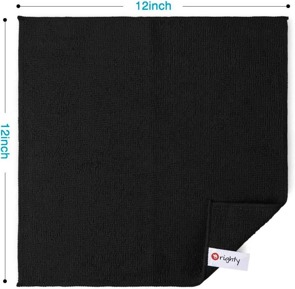 Orighty Microfiber Cleaning Cloth, 12 Pack Highly Absorbent Cleaning Supplies, Lint Free Cloths for Multiple-use, Powerful Dust Removal Clean Rags for House, Kitchen, Car Care(12x12 inch) Black