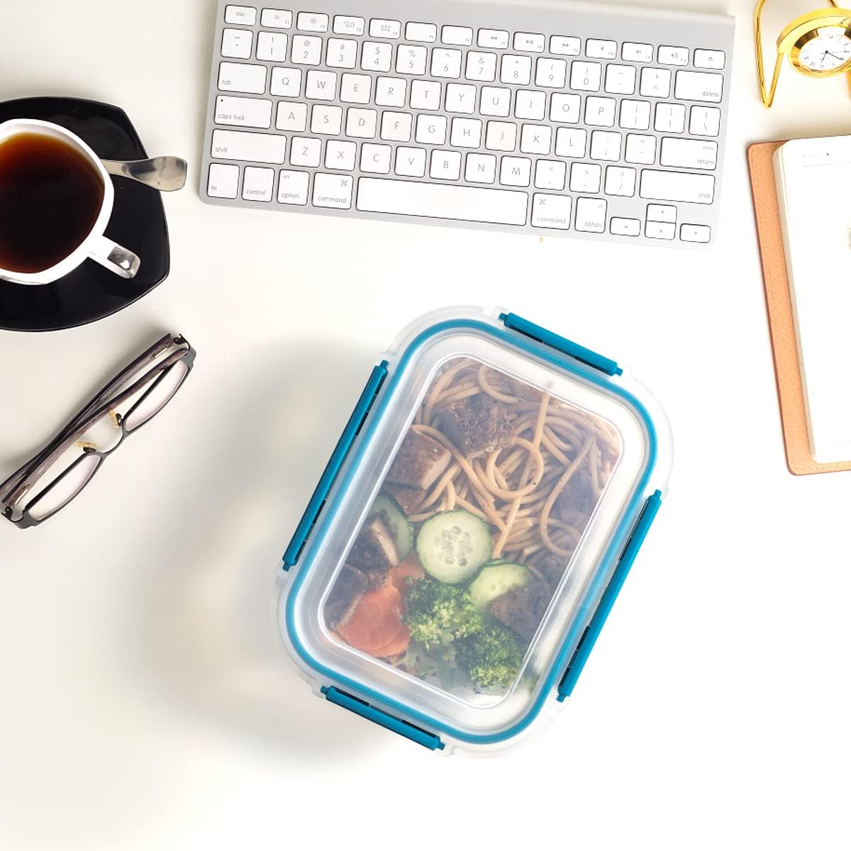 GENICOOK 9-Pack Glass Food Storage Containers with Airtight Lids-Glass Meal Prep Containers/Bento Box/Microwave Freezer Dishwasher Safe-Glass Lunch Box for Kitchen,Stackable,Large Capacity, BPA Free